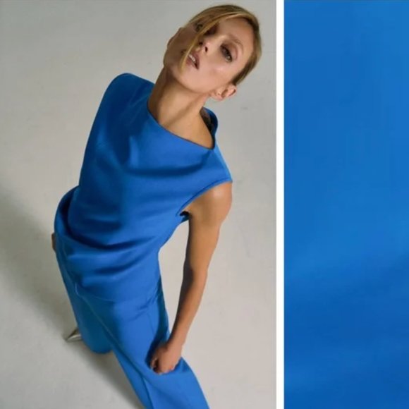 ZARA Crepe Mid-Blue Viscose Blend Asymmetric Top Blouse $69.90 - Picture 1 of 5